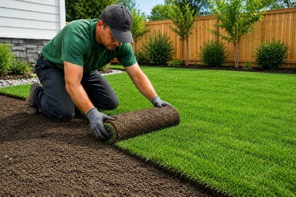 A man laying sod in Hillsboro
